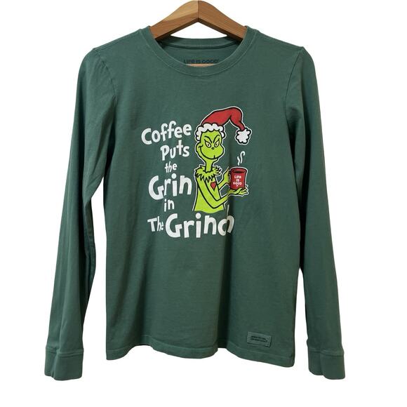Life is Good Womens The Grinch Long Sleeve Graphic T Shirt Size S Green Holiday - Picture 1 of 6